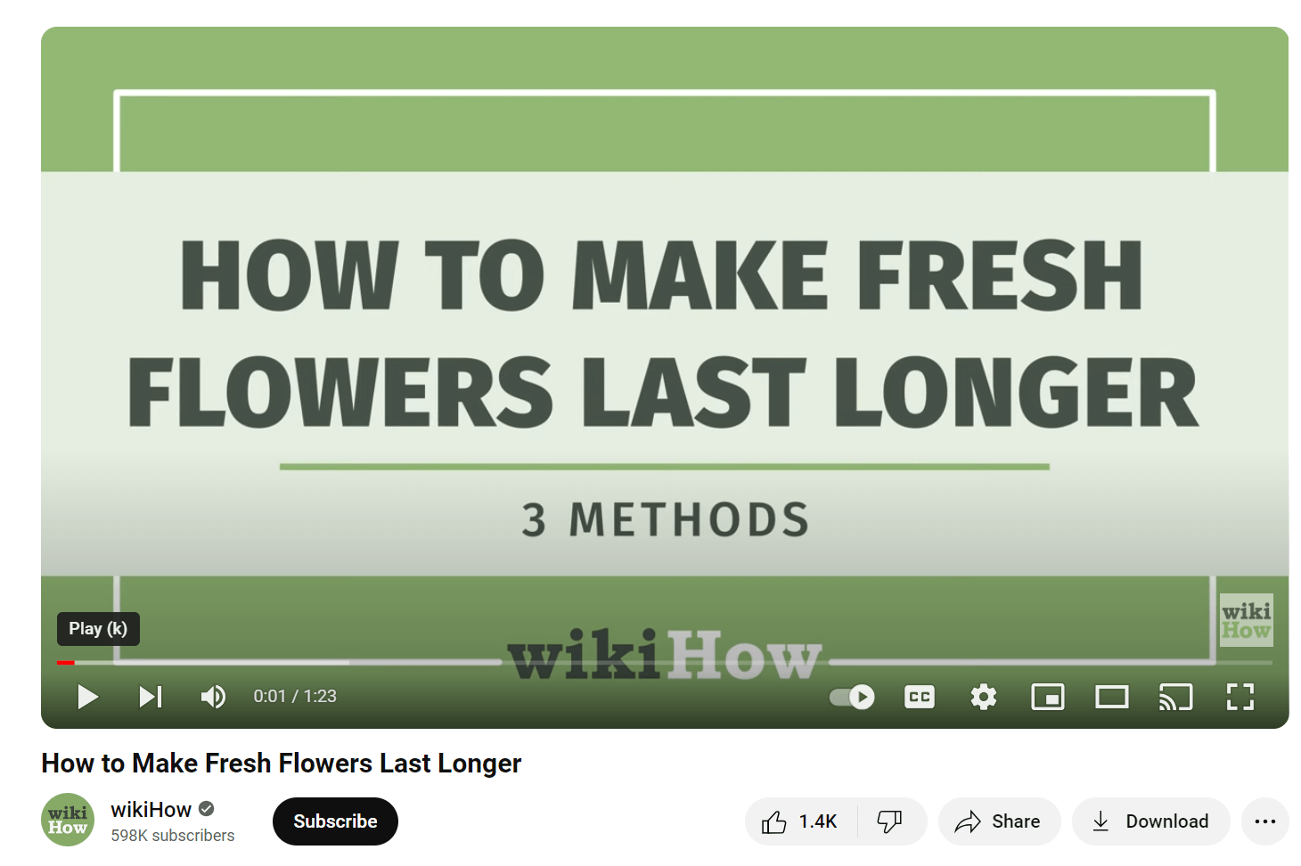 Video on YouTube detailing how to keep flowers fresh