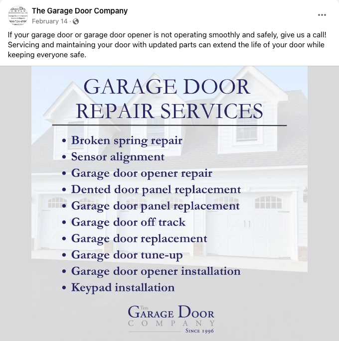 List of services a garage door company offers