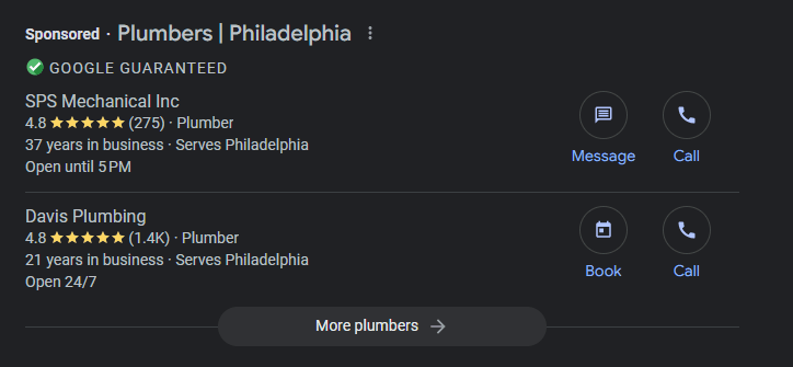 Google Local Services Ads for plumbers featuring the Google Guaranteed badge