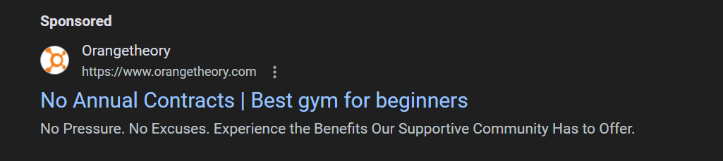 PPC ad promoting the Orange Theory gym