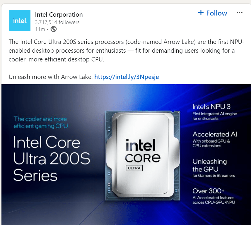 Intel LinkedIn Post