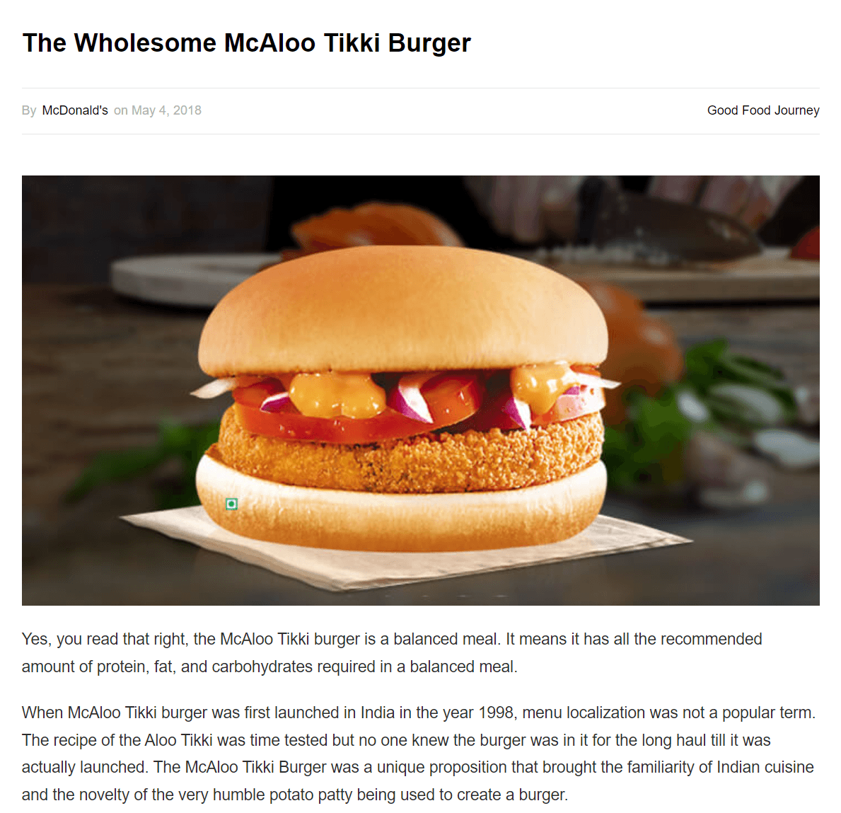 Blog post about McDonald's McAloo Tikki Burger