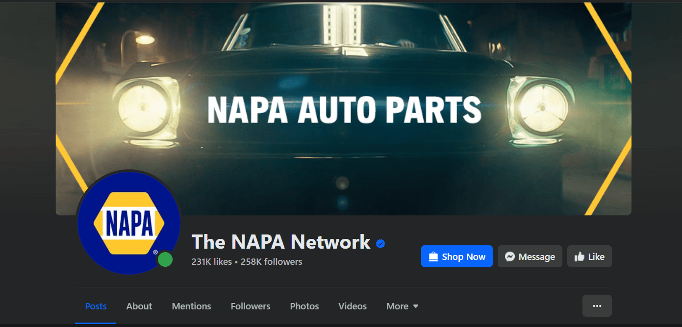 Screenshot of NAPA parts Facebook header
