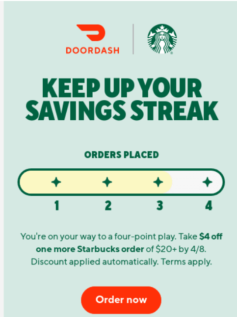Email from Doordash inviting the user to order Starbucks