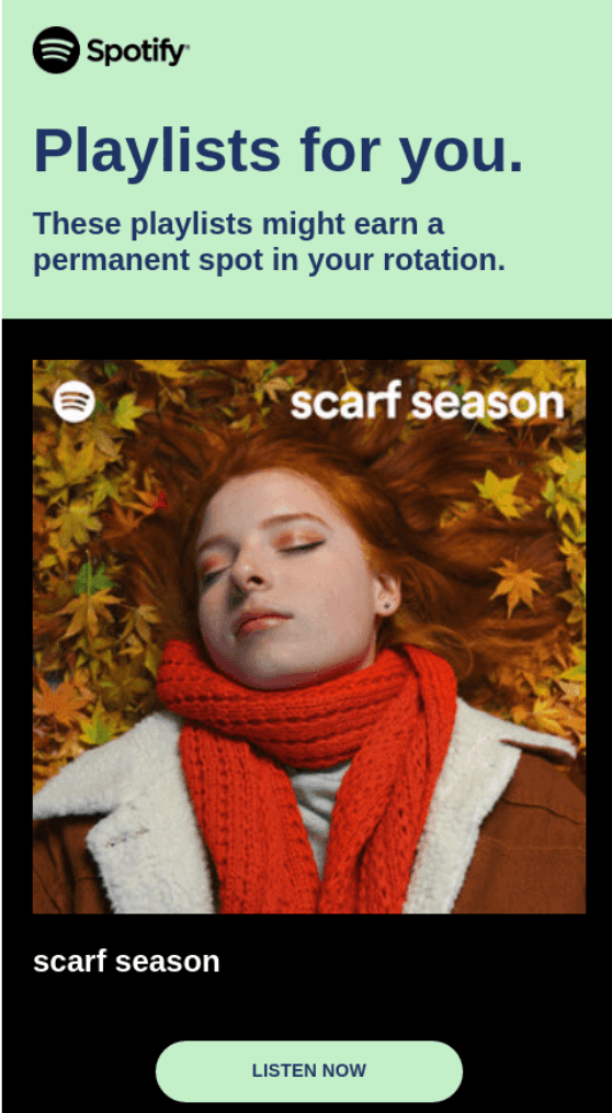 Email from Spotify offering personalized playlist suggestions