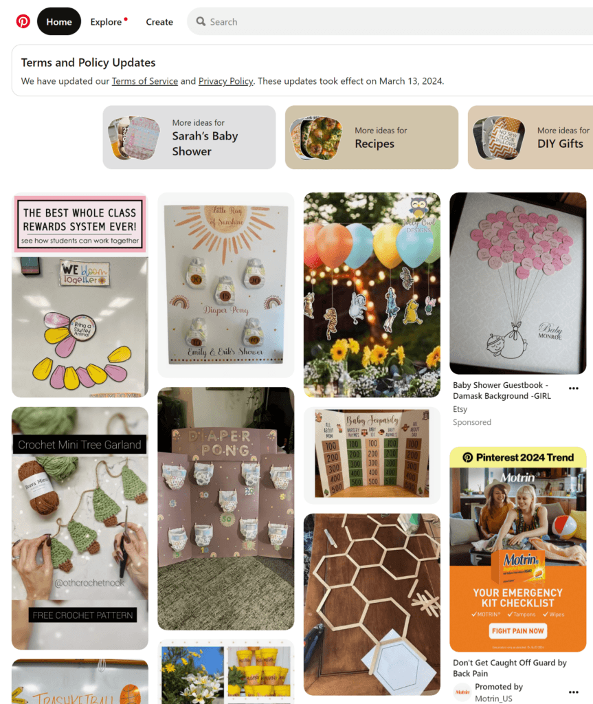 Pinterest pins on a feed