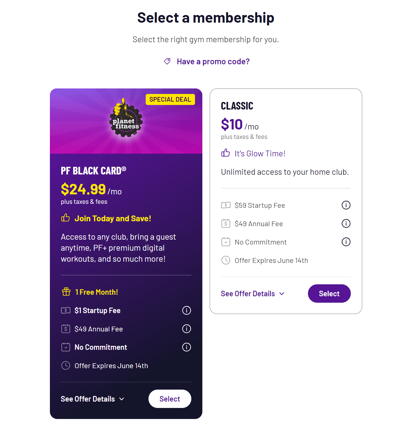 Planet Fitness landing page for PPC ad