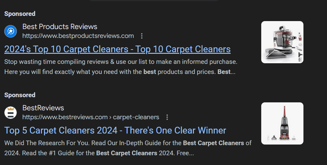 PPC ads for carpet cleaners