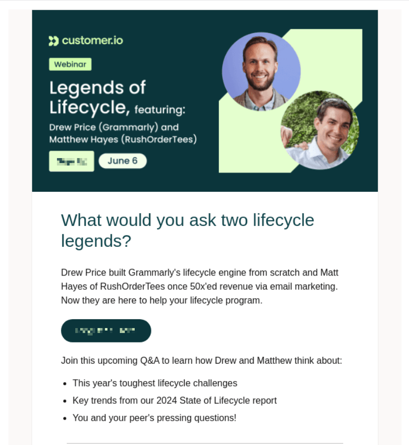 Q&A promotional email for a webinar