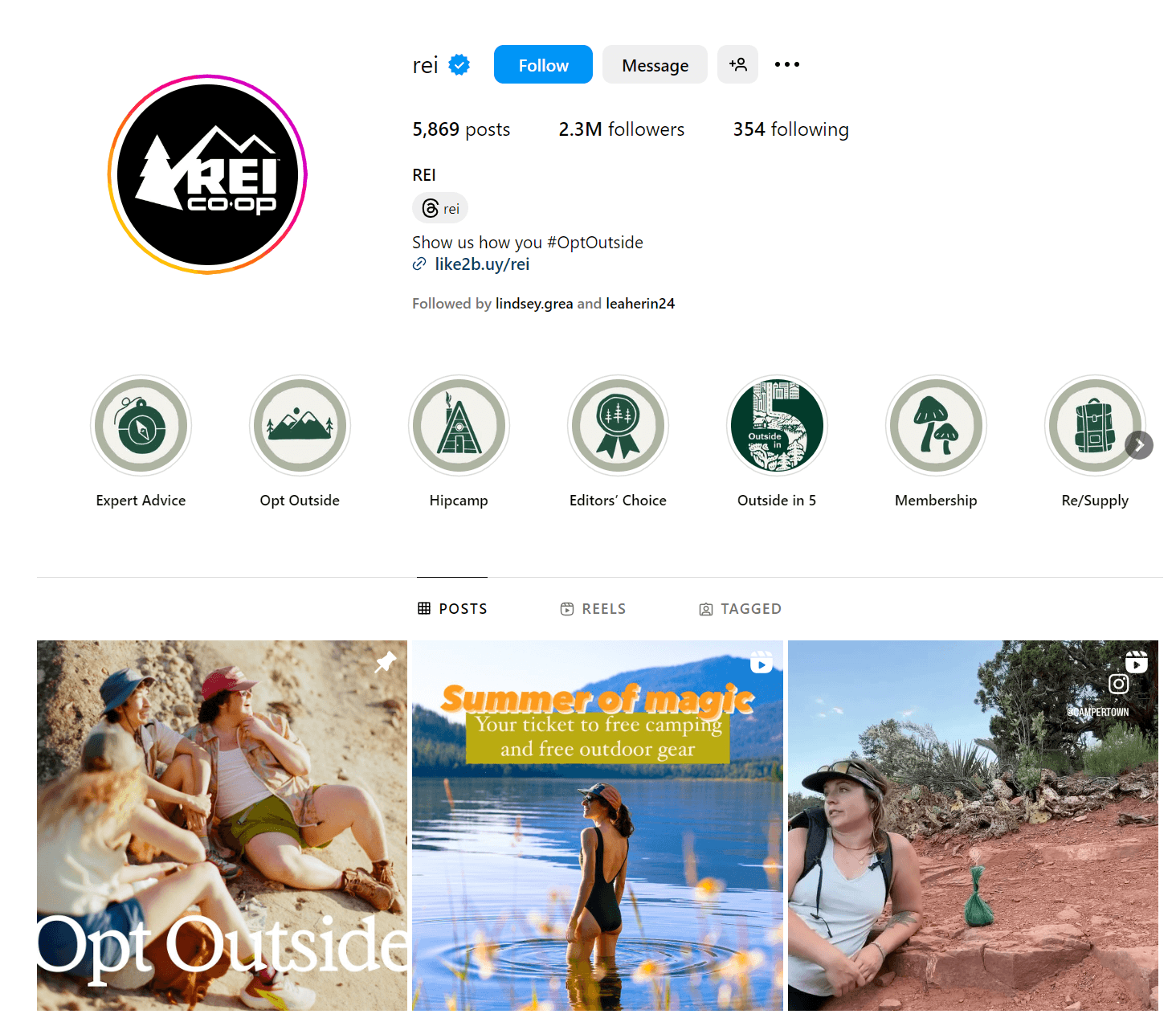 REI's Instagram page