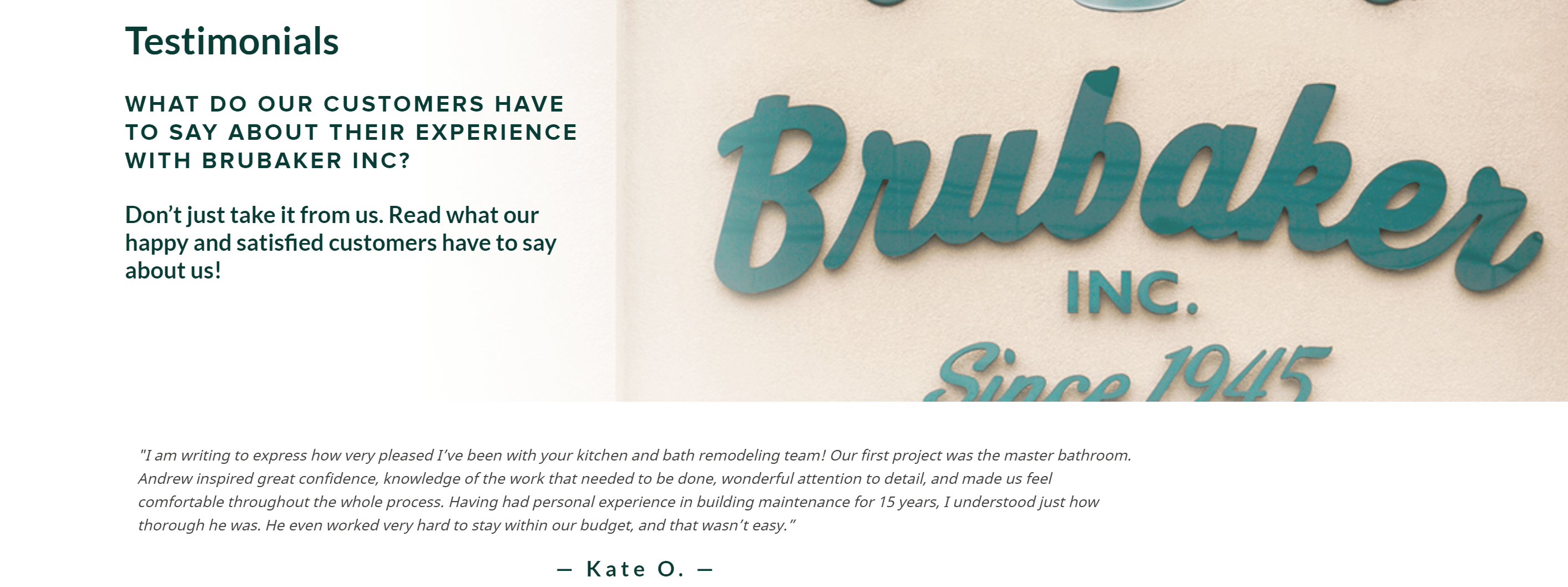 Screenshot of reviews for Brubaker Inc