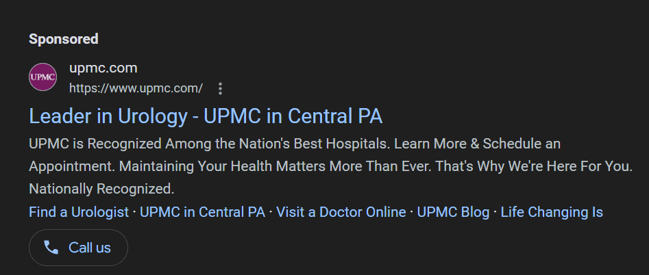 PPC ad for urology services