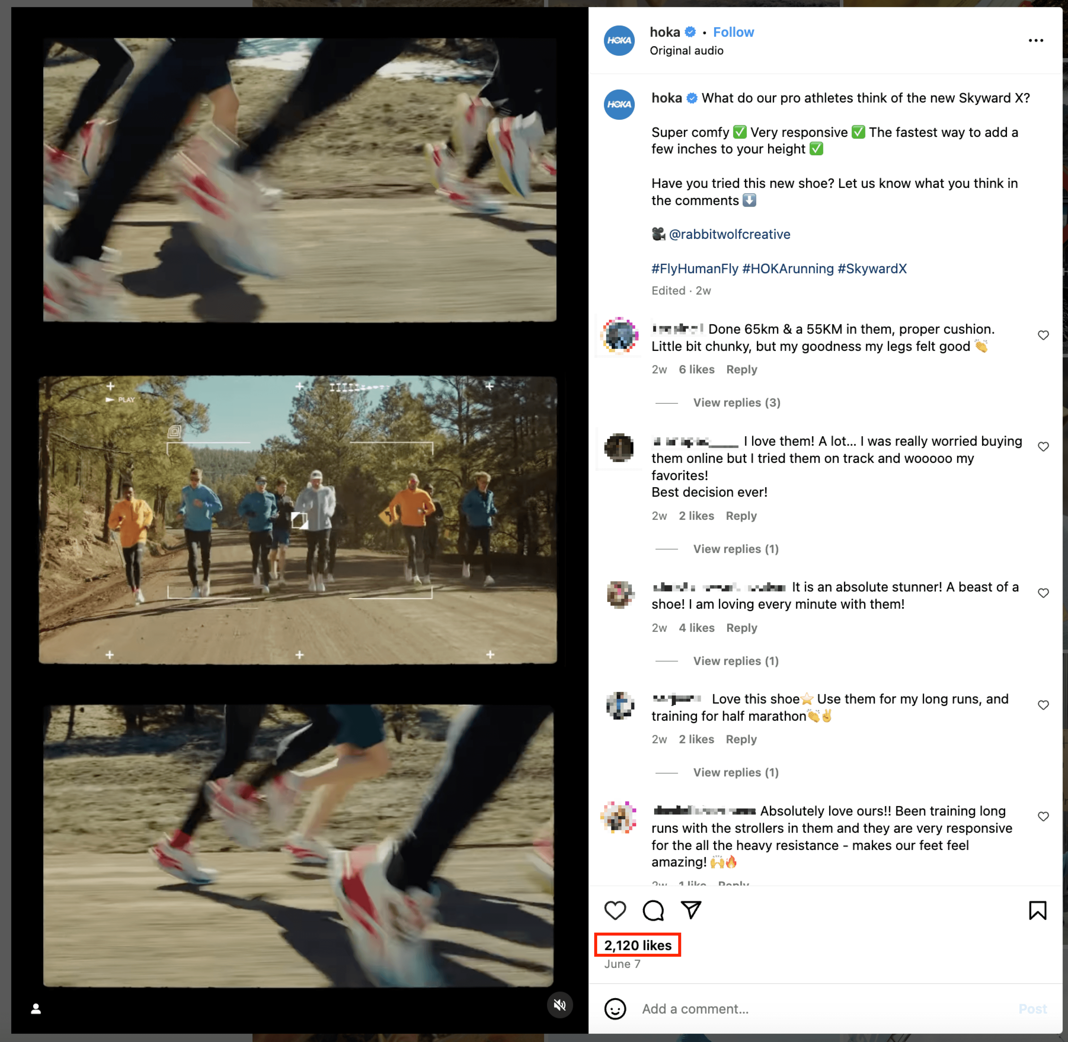 screenshot of hoka instagram video post