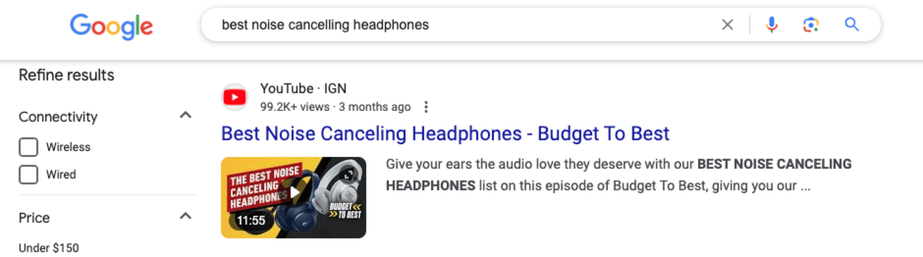 screenshot of youtube video in search results