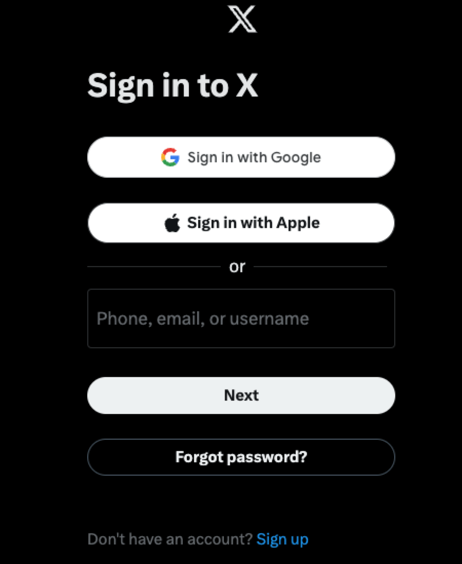 screenshot of x sign in page for ads