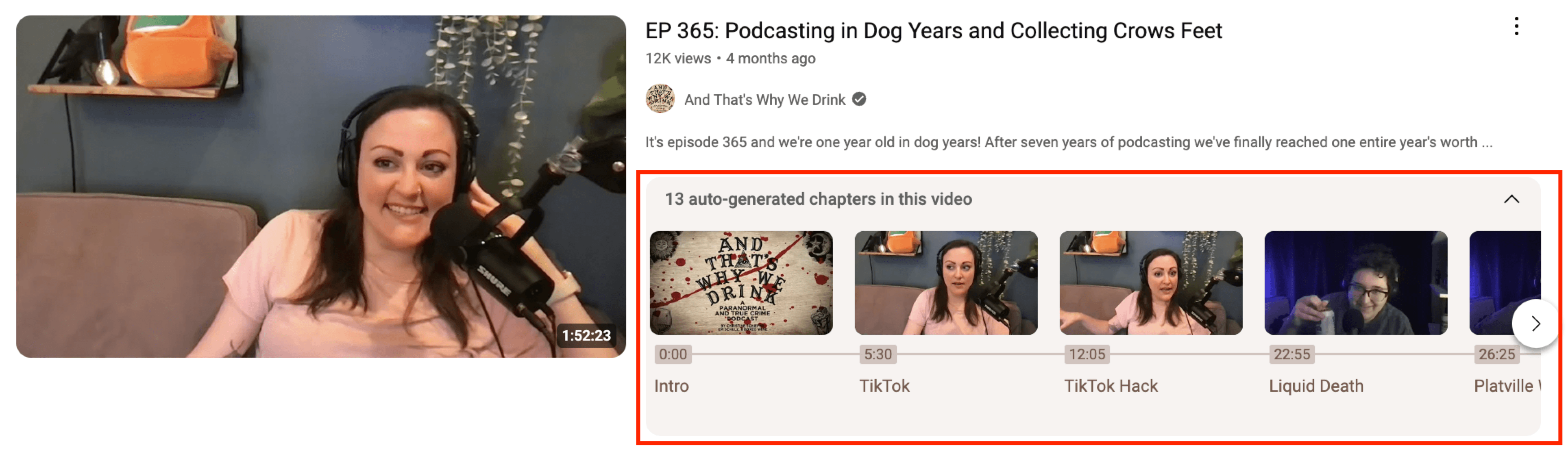 example of chapters in a youtube video