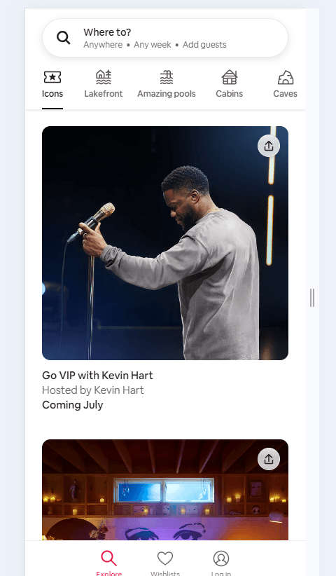 AirBnb homepage example