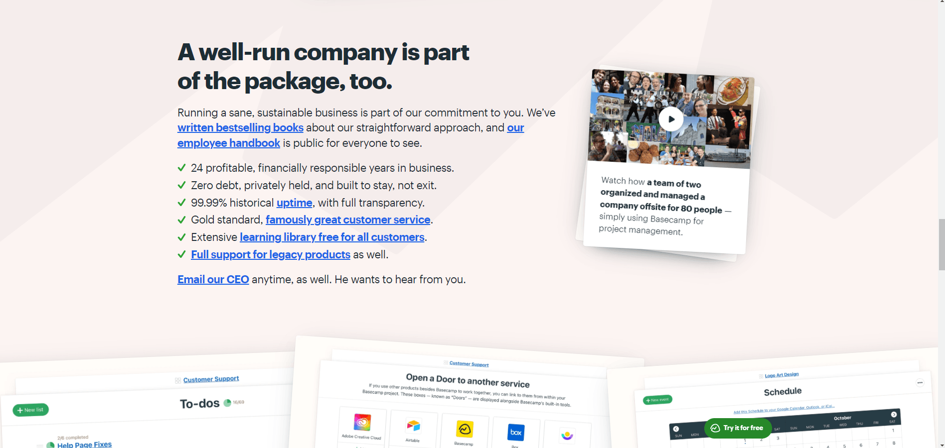 Basecamp homepage example