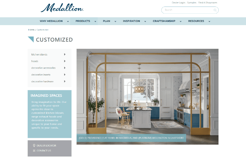 Medallion Cabinetry Product Page Screenshot