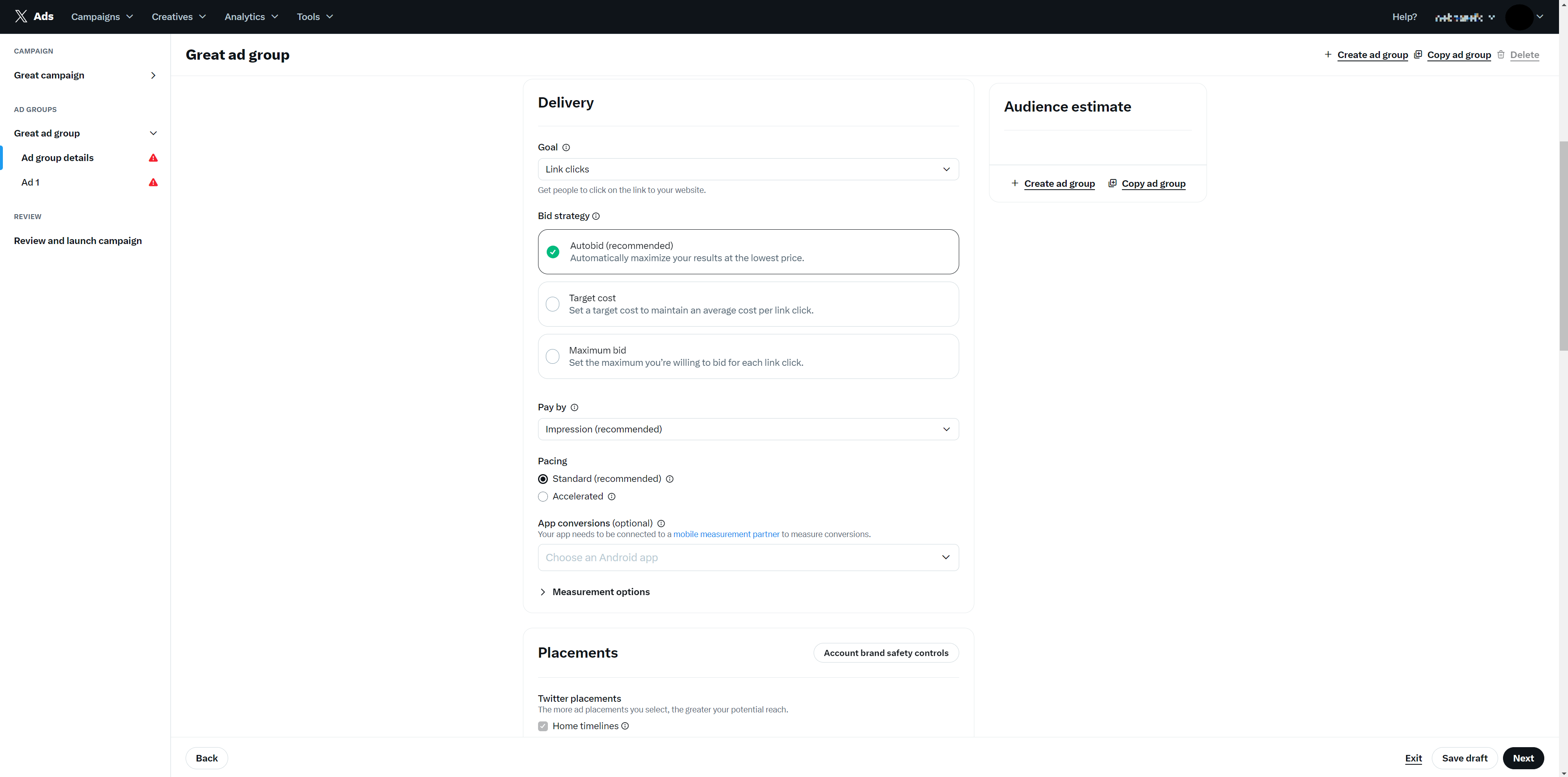 twitter/x ads manager campaign bidding options