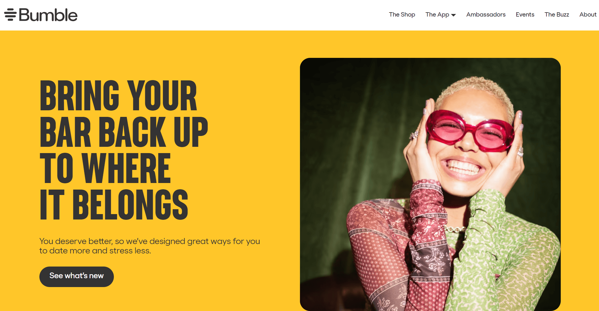 Homepage for Bumble