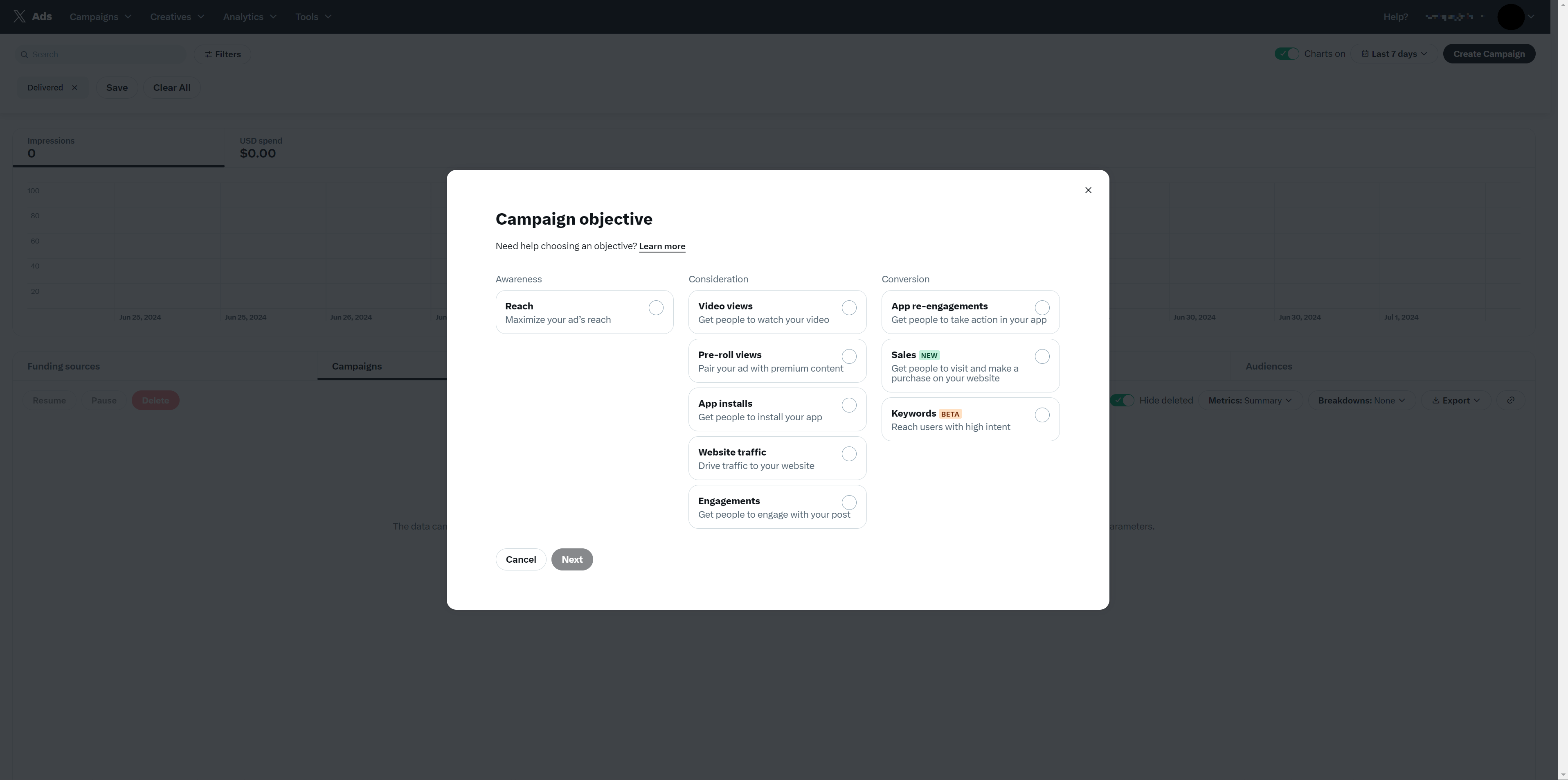 twitter/x ads manager campaign objectives