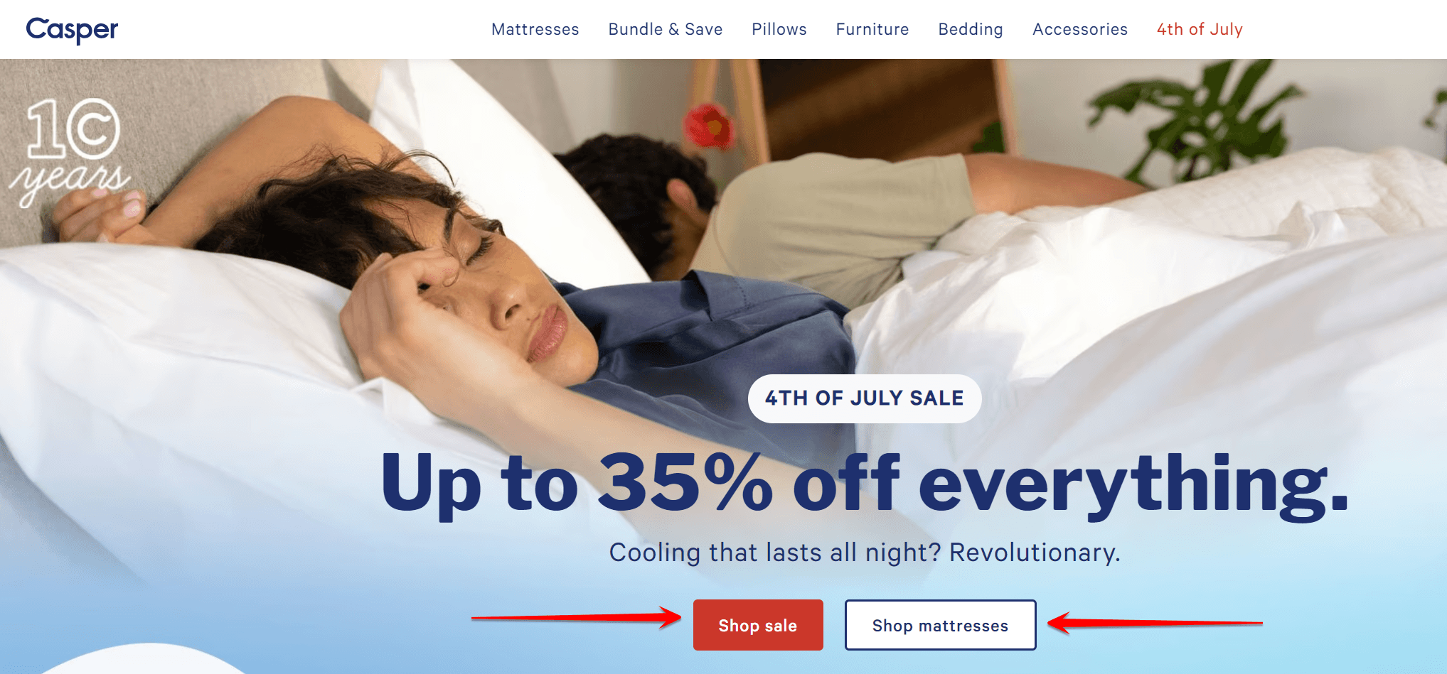 Red CTA button on Casper's website