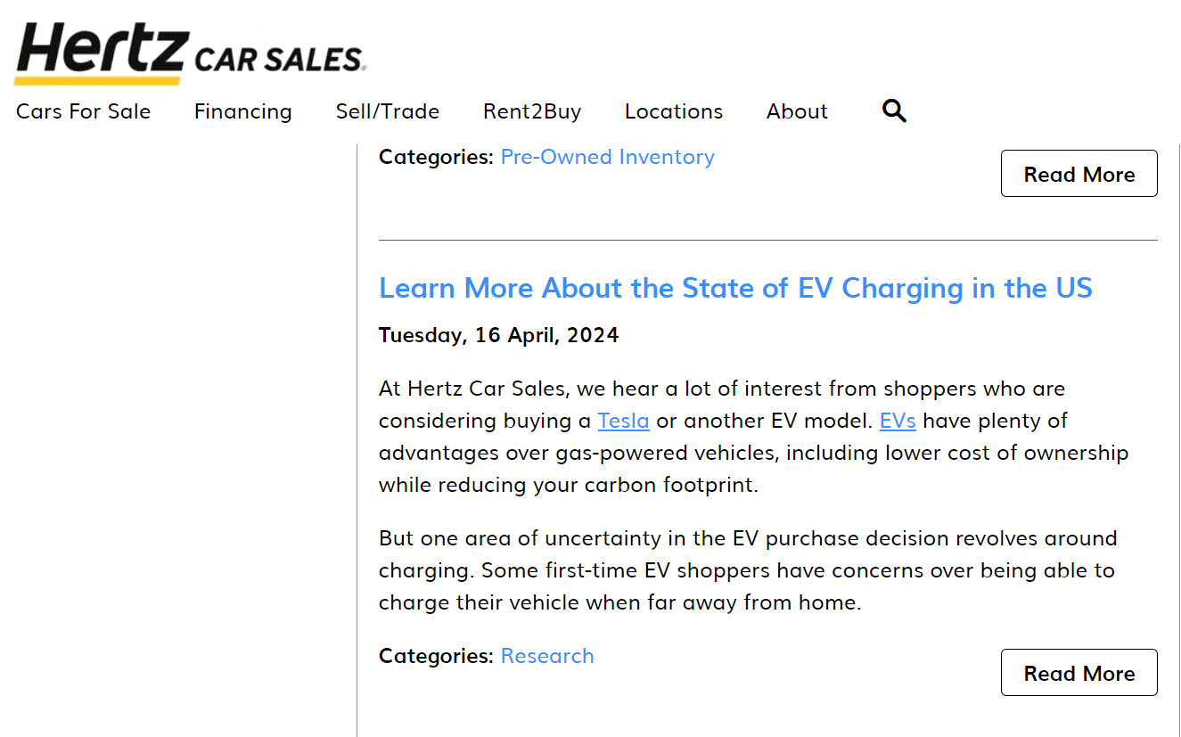 Hertz blog post preview about the state of EV cars