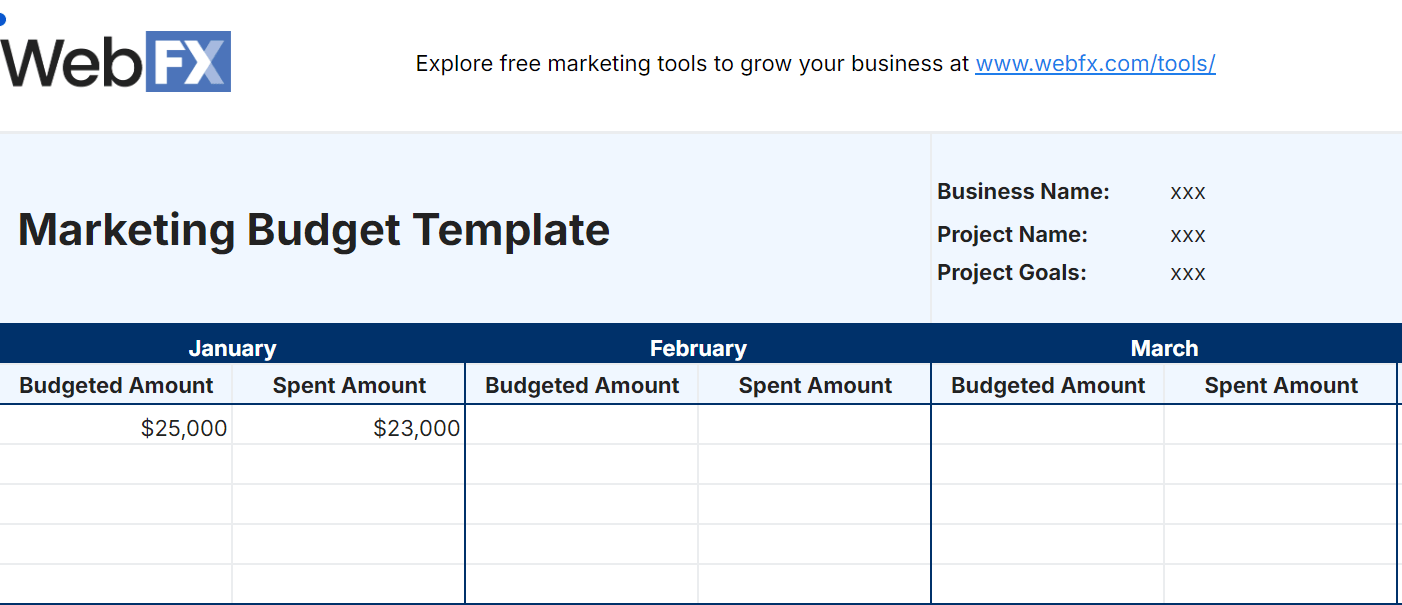 preview of a marketing budget template