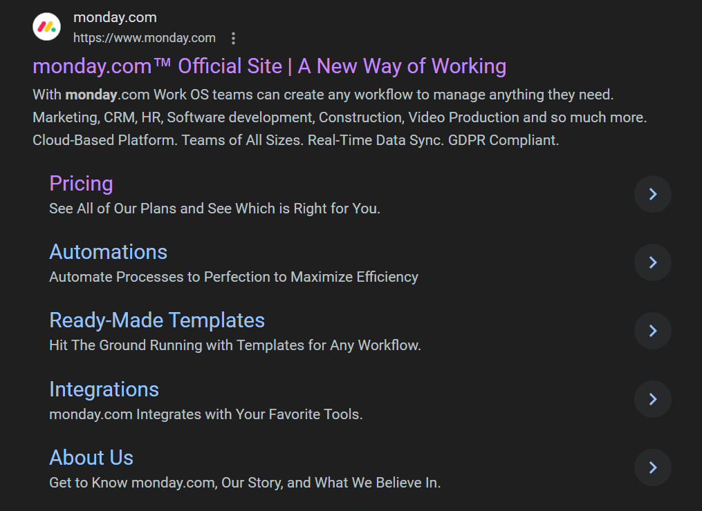 PPC ad on Google for Monday.com