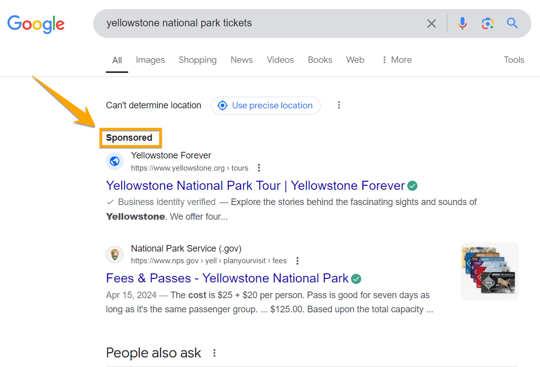 paid ad above the serps