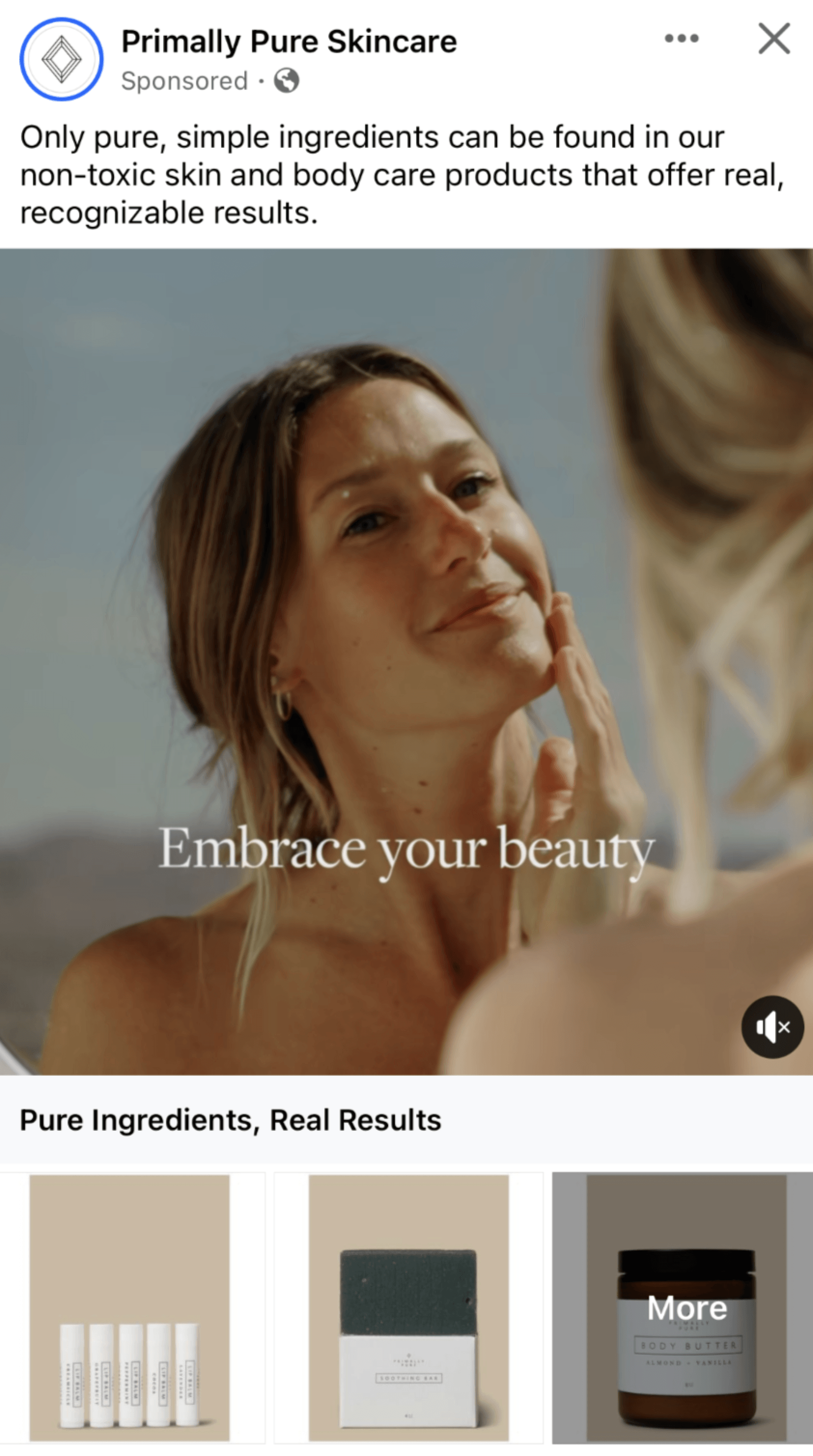 primally pure skincare facebook collection ad example