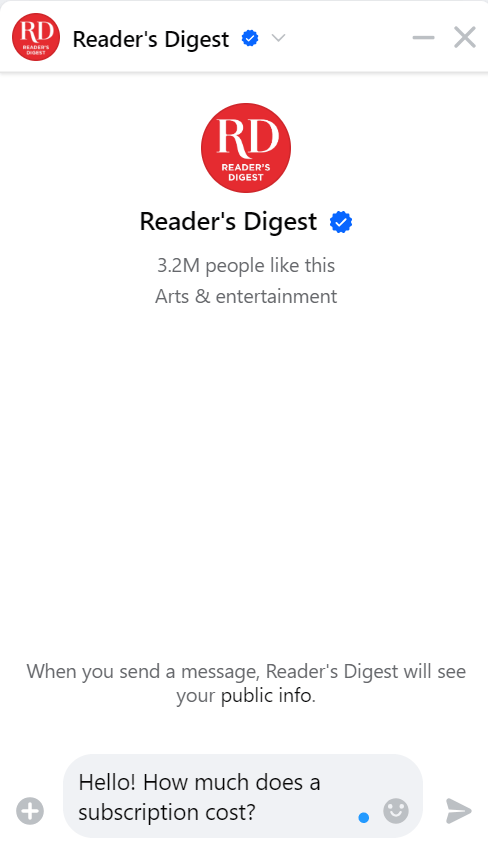 Social media chat box for Reader's Digest