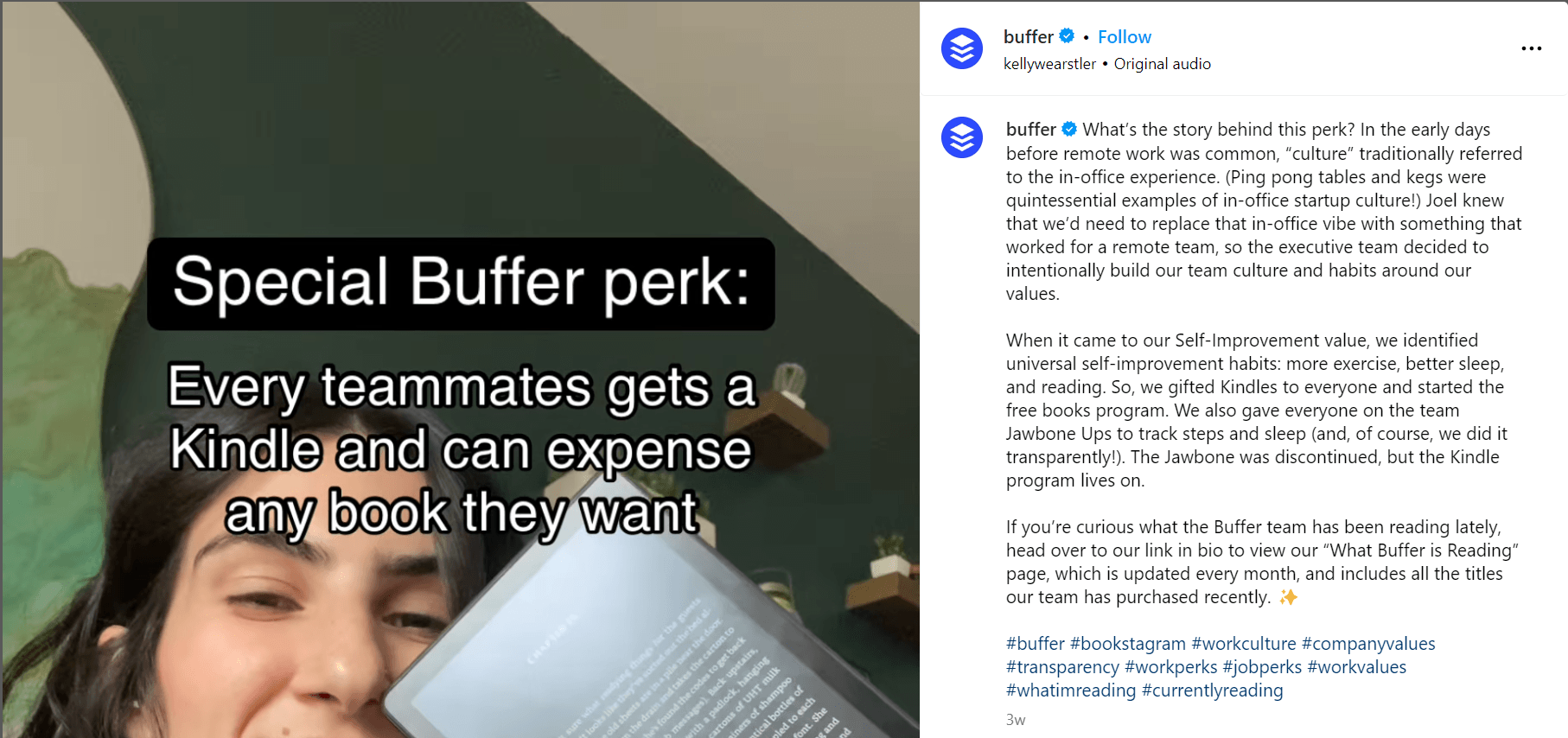 Buffer instagram post about their kindle program