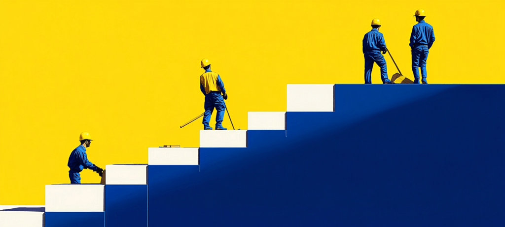Construction staff on stairs