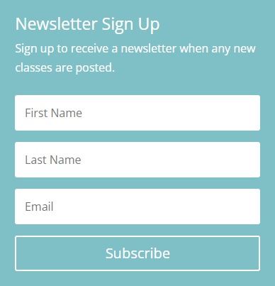 Teal email newsletter sign-up box