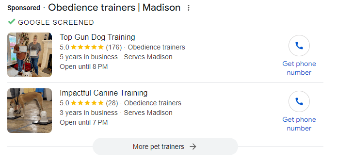 Google Local Services Ads for dog trainers in the Madison area