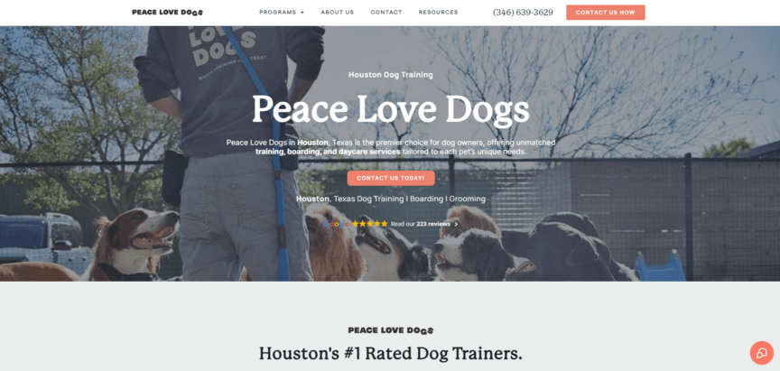 Homepage for peace love dogs