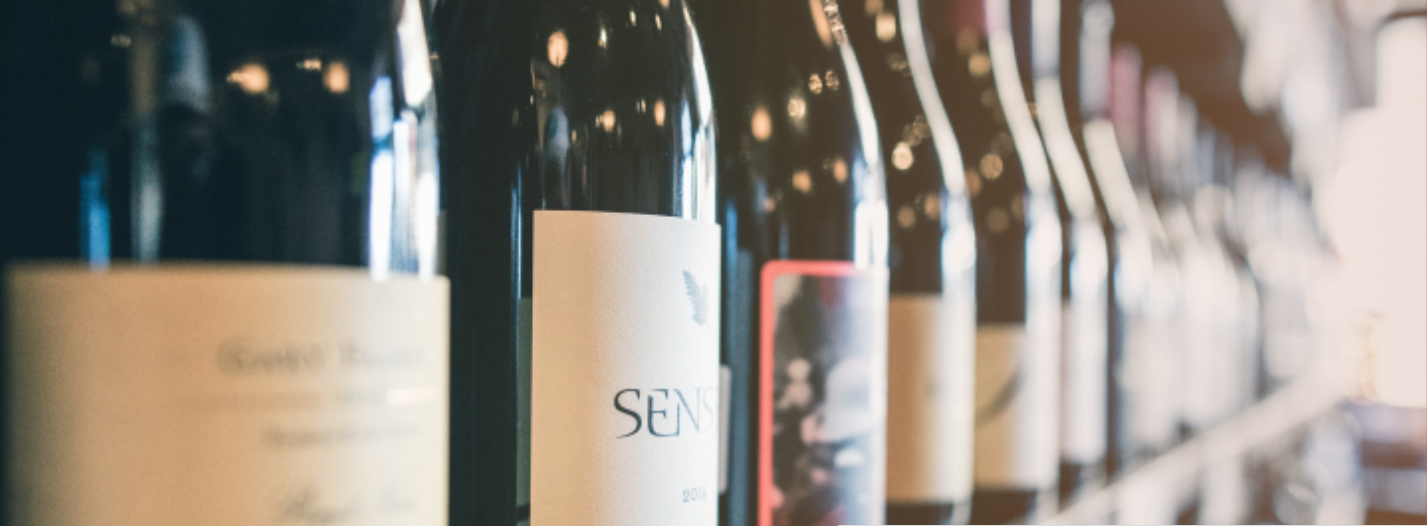 wine bottles on a shelf