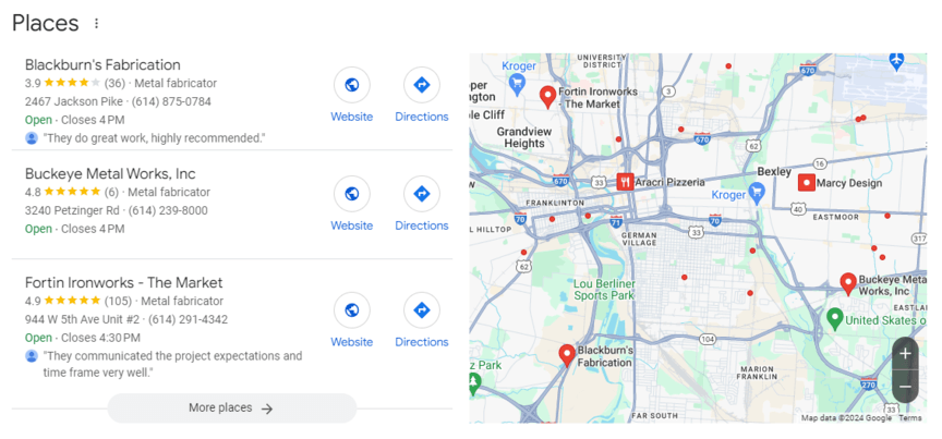 metal fabrication seo local 3 pack
