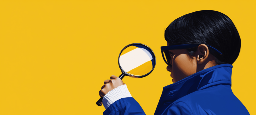 A child holding a microscope against a yellow background