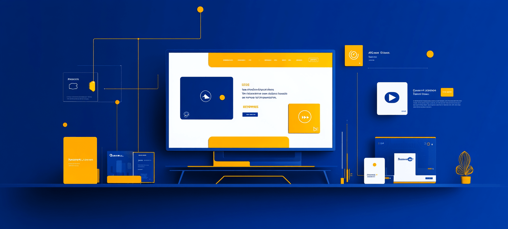 Computer against a dark blue wall