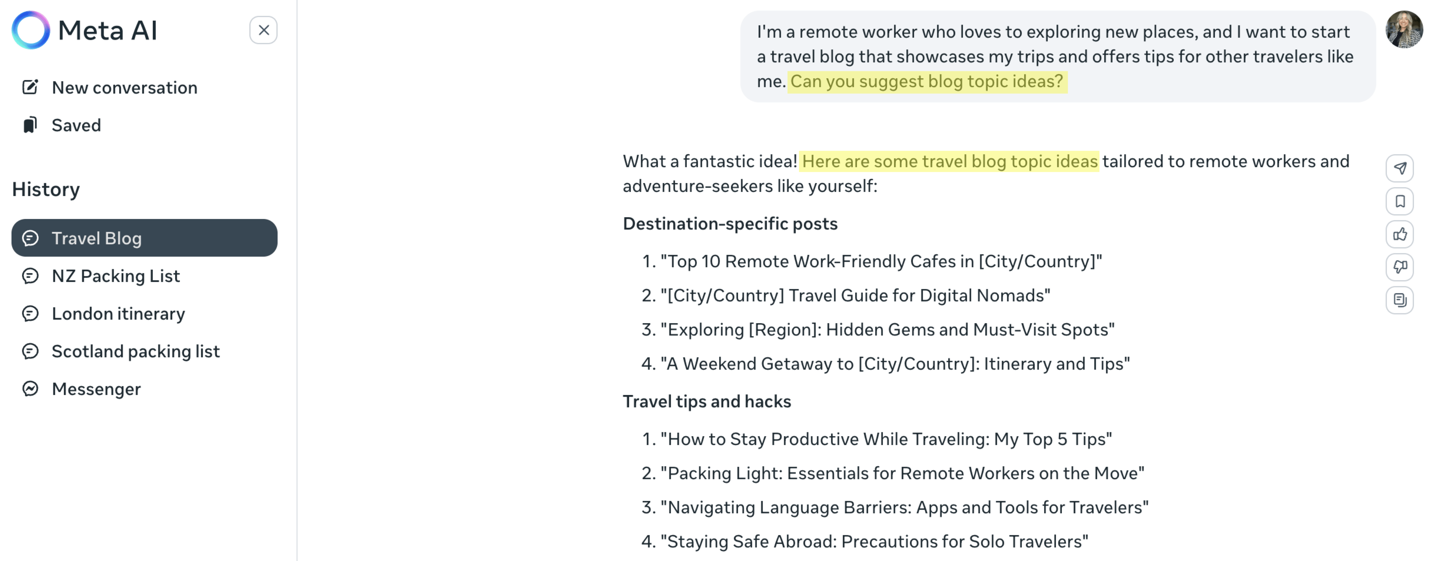 content ideas generated by meta ai