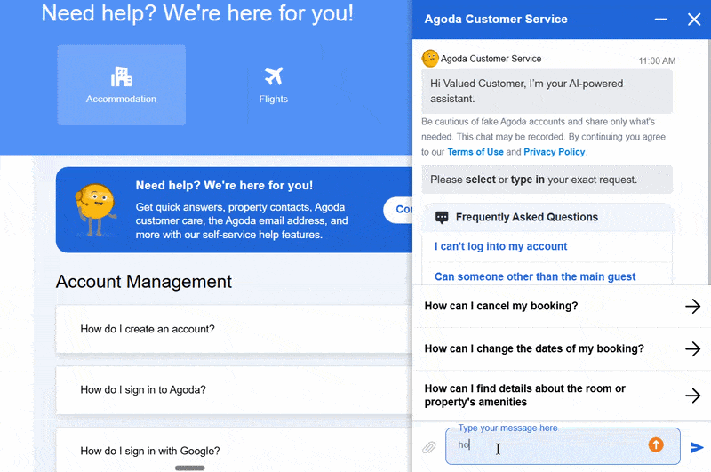 An example of an AI-assisted conversational interface