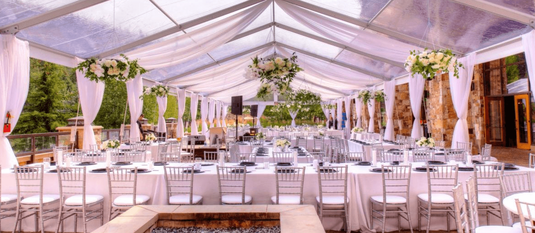 Wedding decor under a white tent