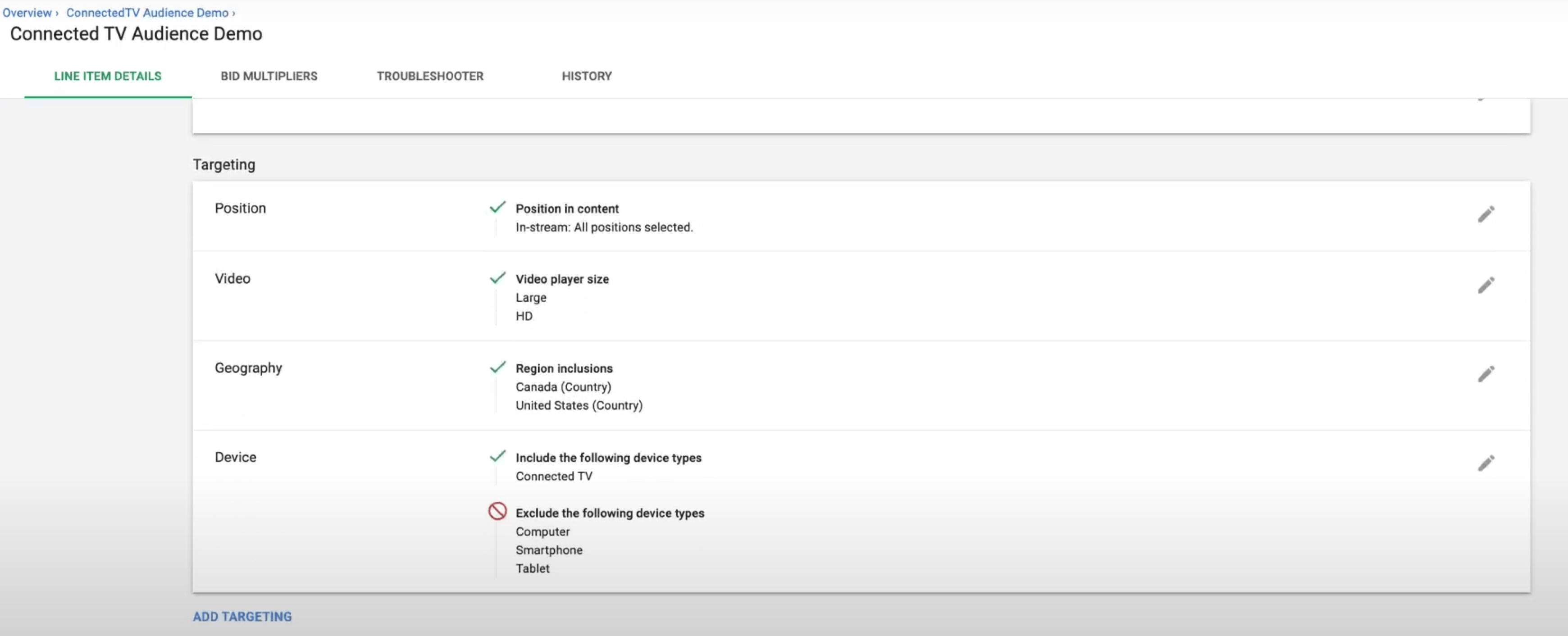 google display & video 360 ctv ad targeting options