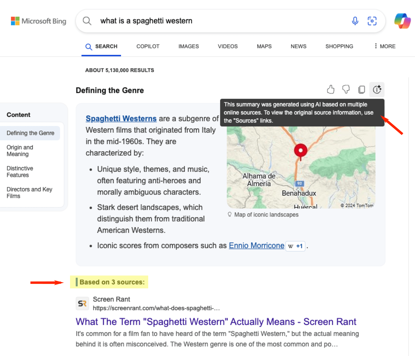 example of microsoft bing ai summary in search results
