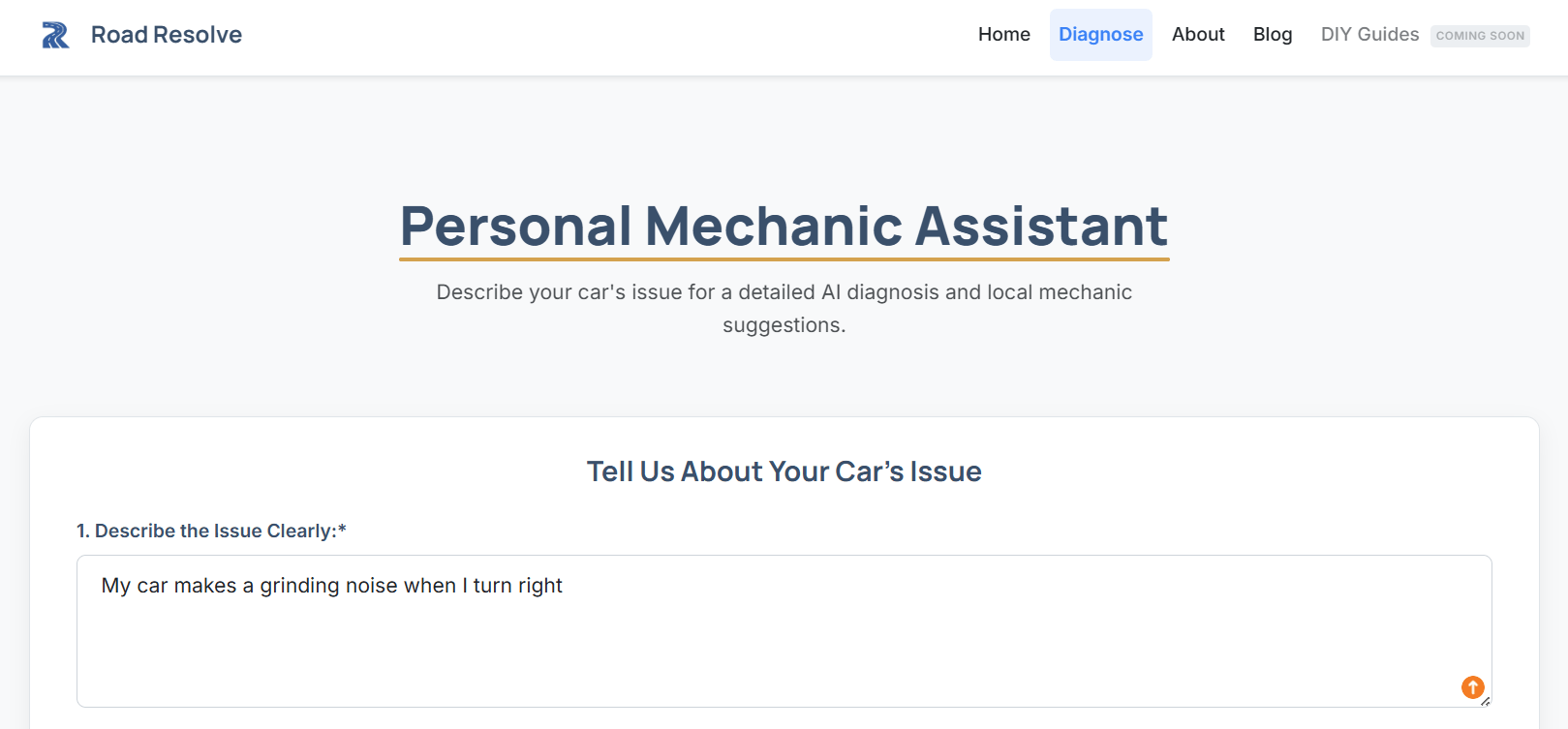 Road Resolve&rsquo;s Personal Mechanic Assistant is an AI-powered tool that suggests local mechanics and provides an AI diagnosis along with estimated costs.