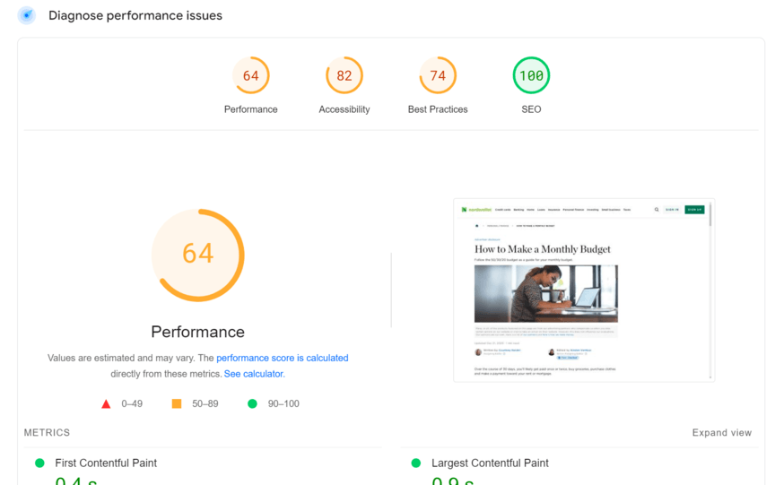 seo basics page speed score