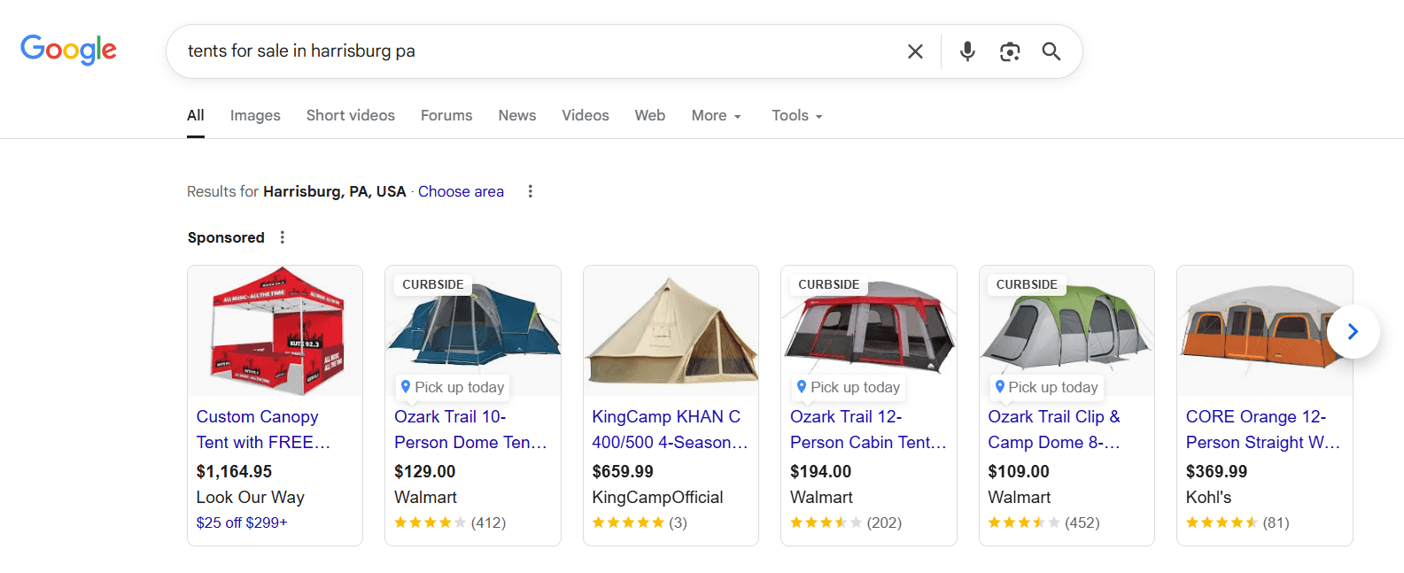paid ad example showing tents